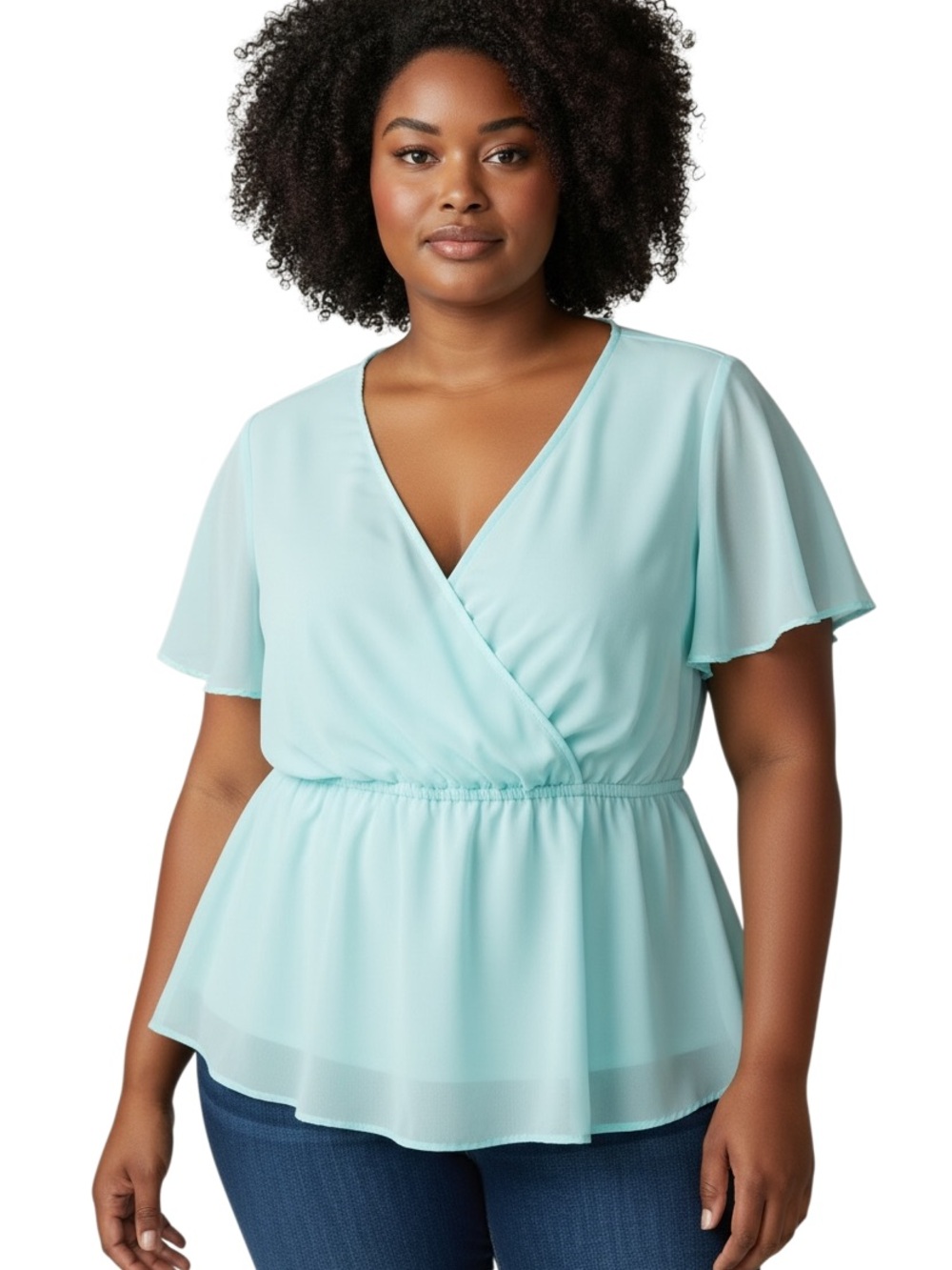 torrid Light Aqua Flutter-Sleeve Wrap Peplum Top